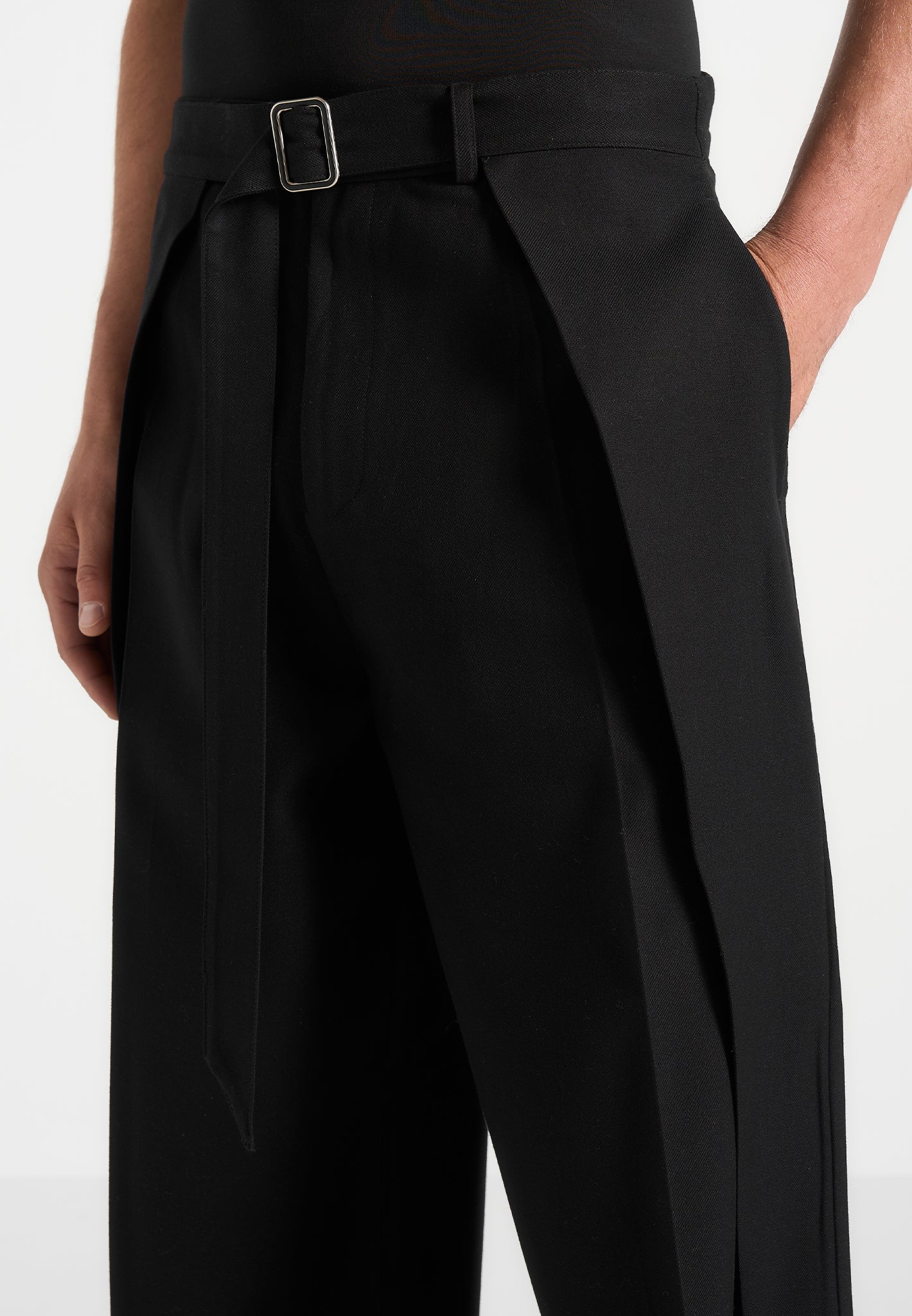 Charles - Relaxed Fit Wrap Leg Tailored Trousers - Black