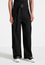 Charles - Relaxed Fit Wrap Leg Tailored Trousers - Black