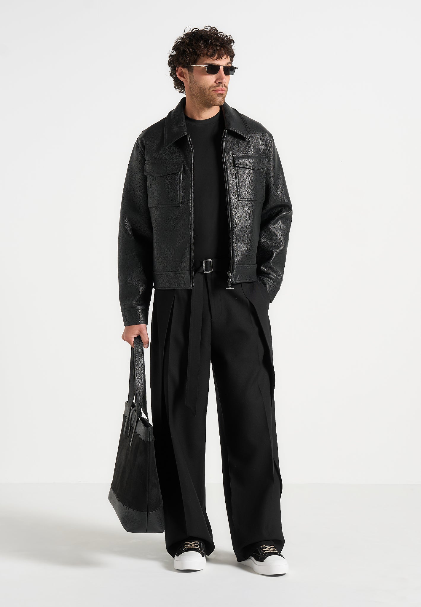 Charles - Relaxed Fit Wrap Leg Tailored Trousers - Black 