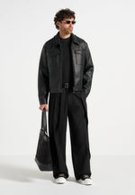 Charles - Relaxed Fit Wrap Leg Tailored Trousers - Black