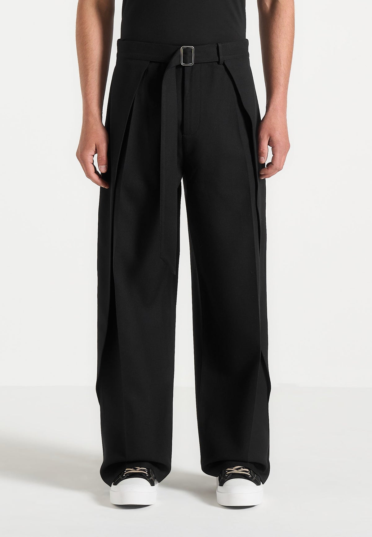 Charles - Wide Fit Wrap Leg Tailored Pants - Black
