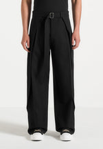Charles - Relaxed Fit Wrap Leg Tailored Trousers - Black