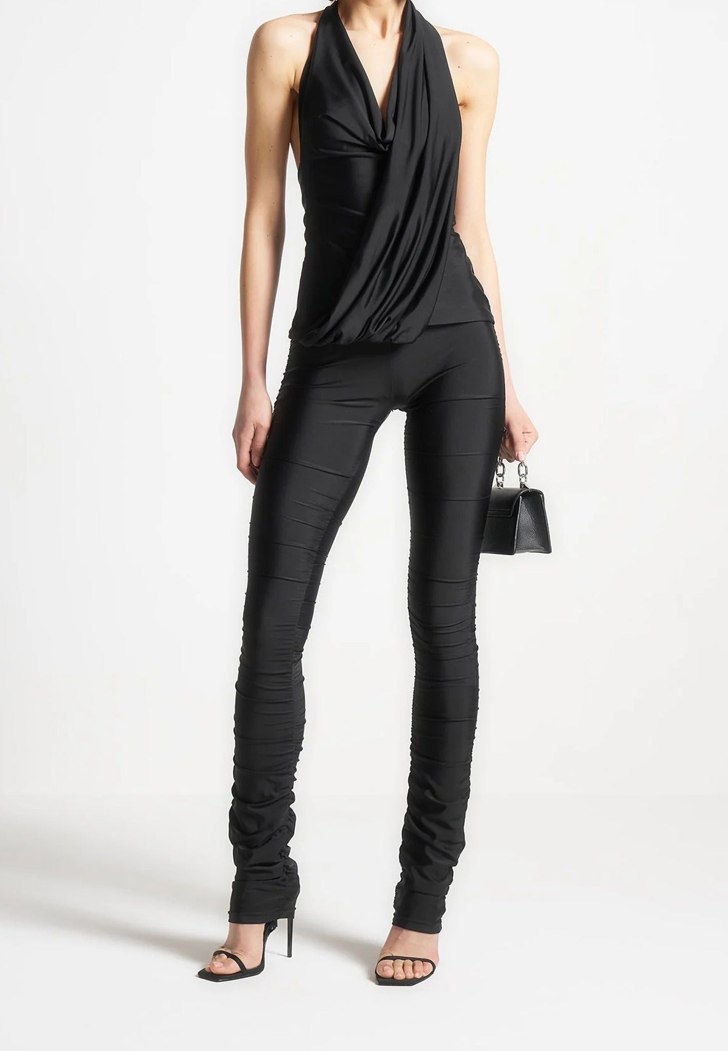 Ruched Fit and Flare Leggings - Black