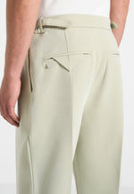 Pierre - Relaxed Fit Hatched Pleated Tailored Trousers - Sage
