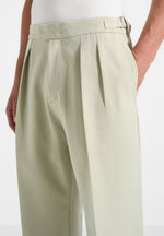 Pierre - Relaxed Fit Hatched Pleated Tailored Trousers - Sage
