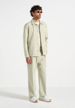 Pierre - Relaxed Fit Hatched Pleated Tailored Trousers - Sage