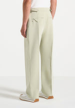 Pierre - Relaxed Fit Hatched Pleated Tailored Trousers - Sage