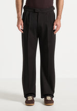 Pierre - Relaxed Fit Textured Pleated Tailored Trousers - Dark Brown
