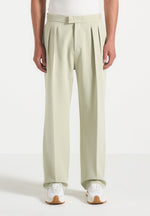 Pierre - Relaxed Fit Hatched Pleated Tailored Trousers - Sage