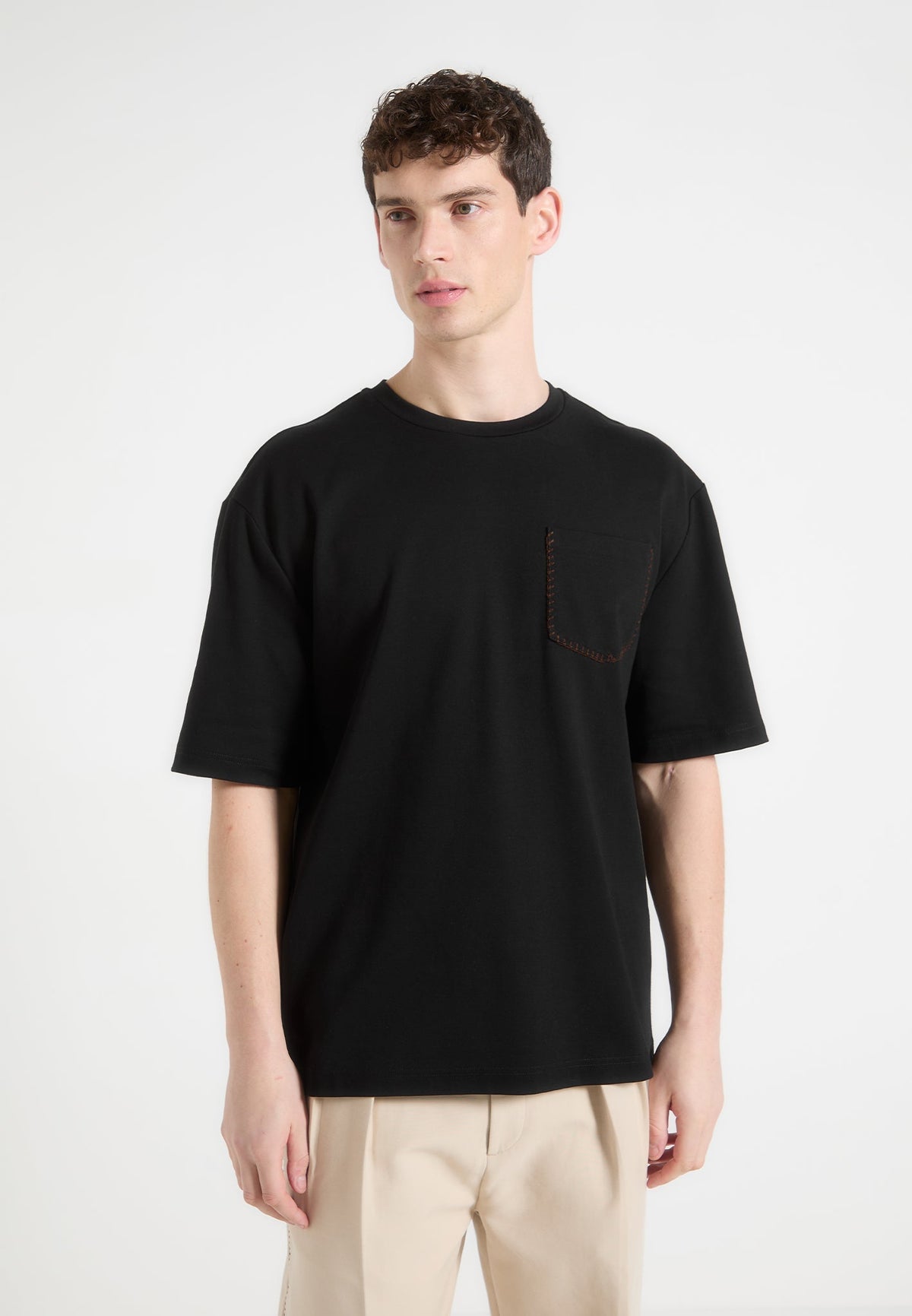 Whipstitch Pocket Cotton T-Shirt - Black