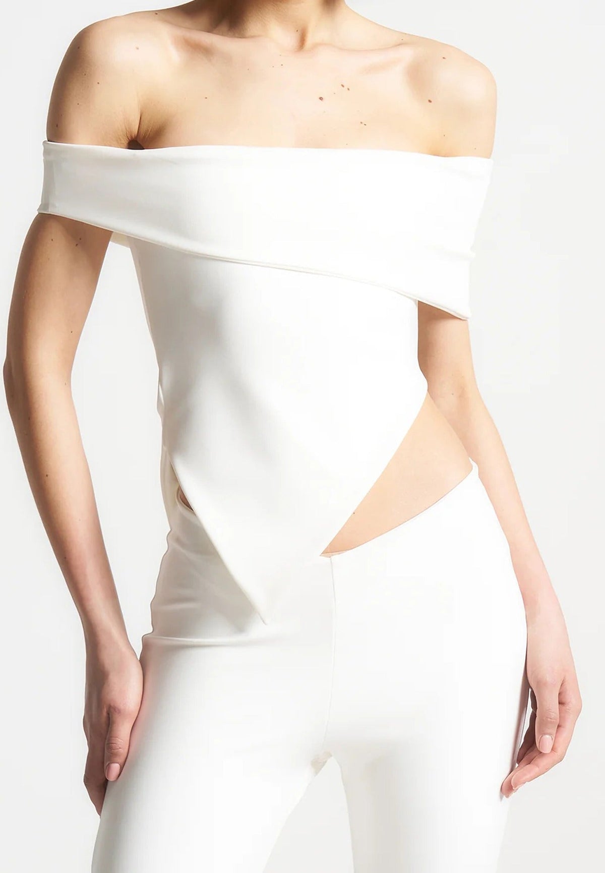 Angled Hem Bardot Top - Off White