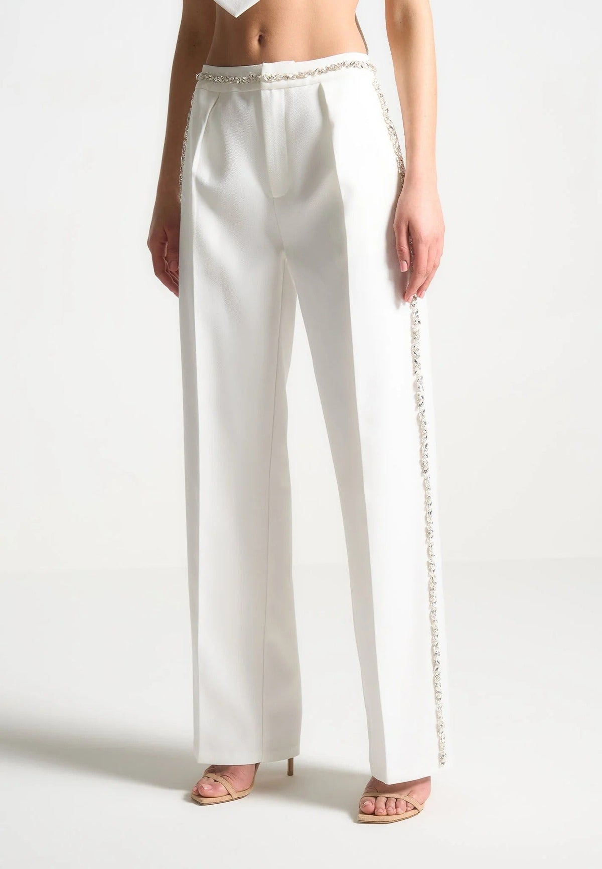 Patricia - Embellished Tailored Pants - White
