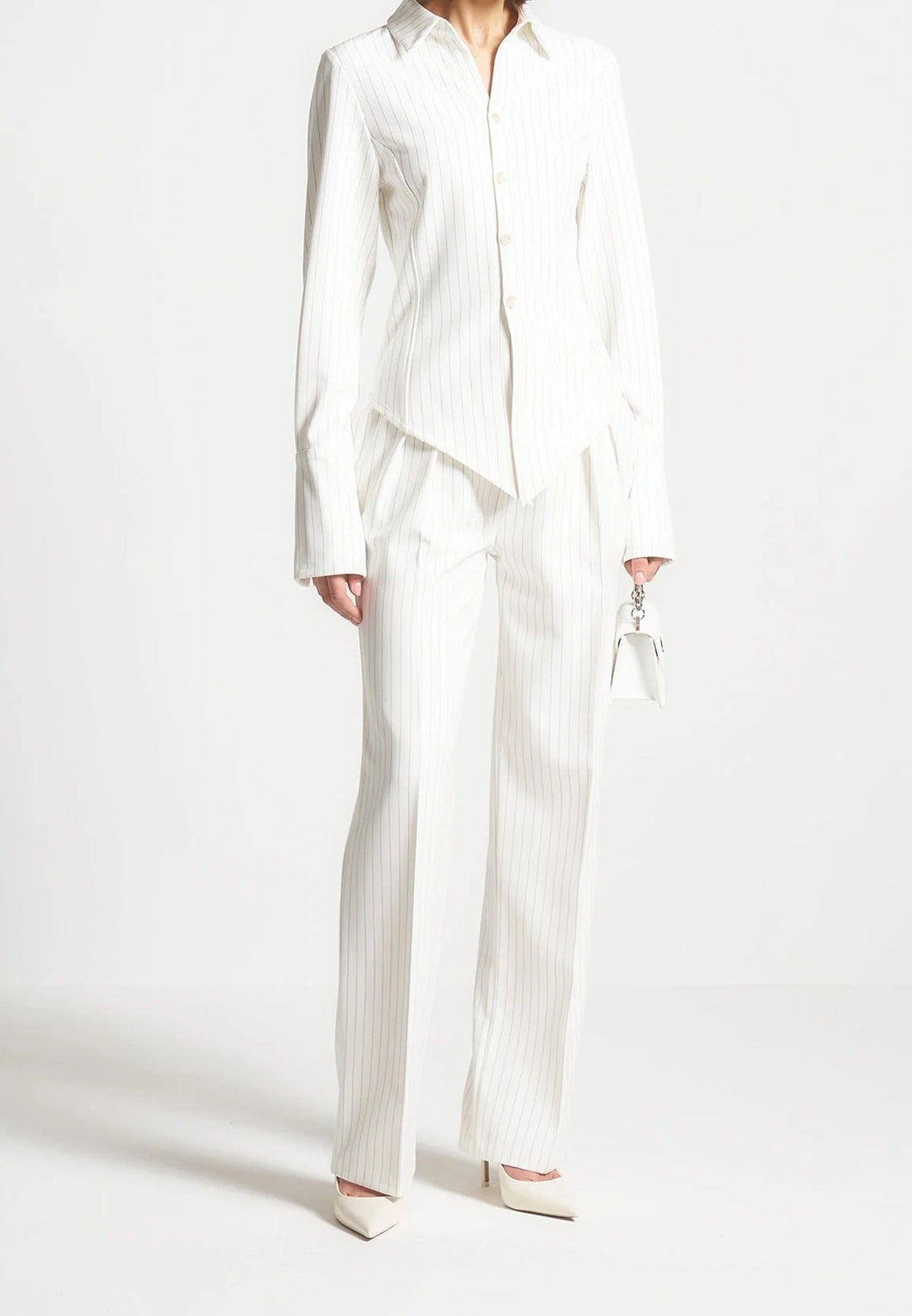 Julie - Pinstripe Twin Pleat Tailored Pants - White