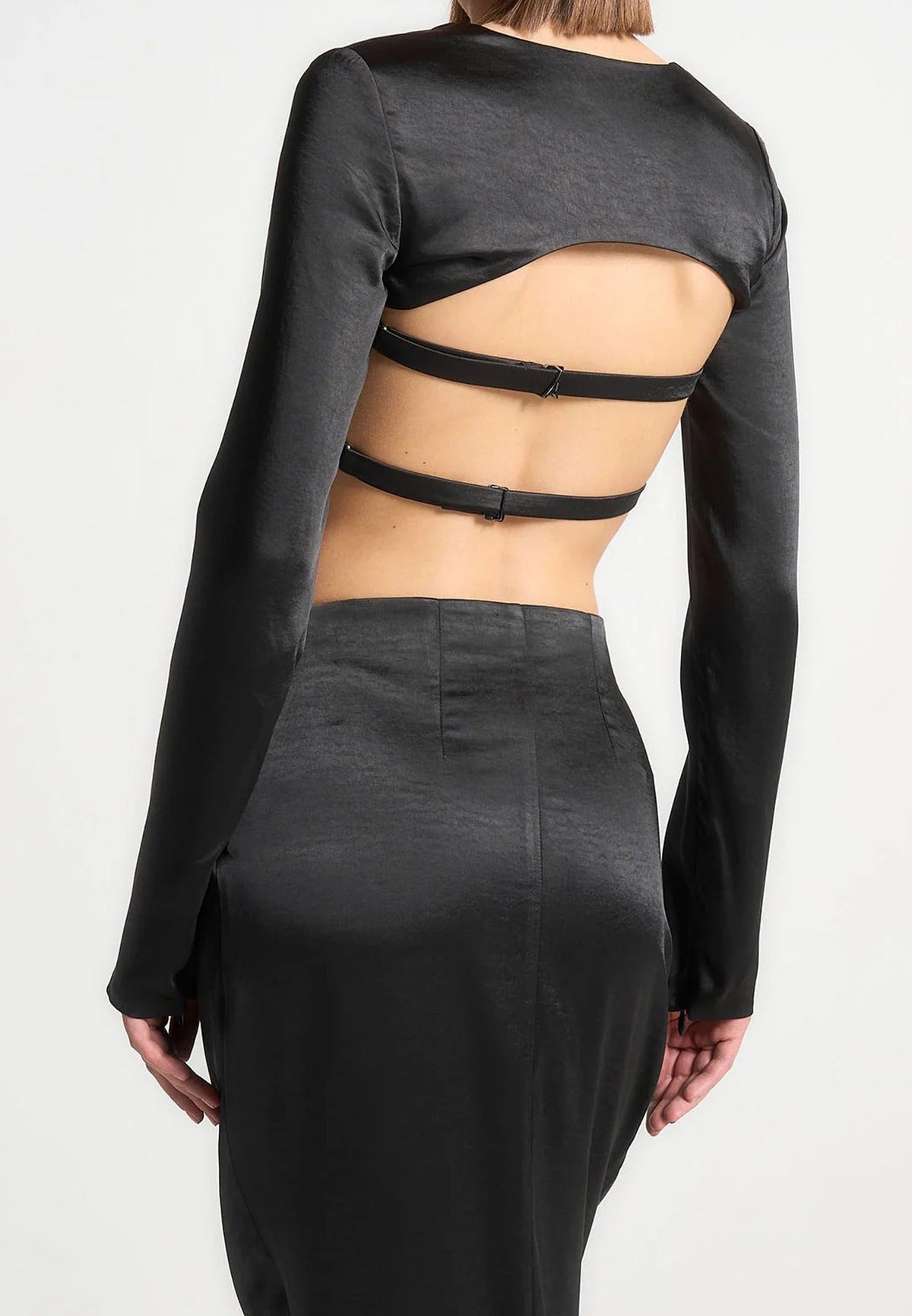 Satin Drape Bandeau Bolero Top - Black