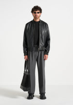 Pierre - Relaxed Fit Hatched Pleated Tailored Pants - Dark Grey