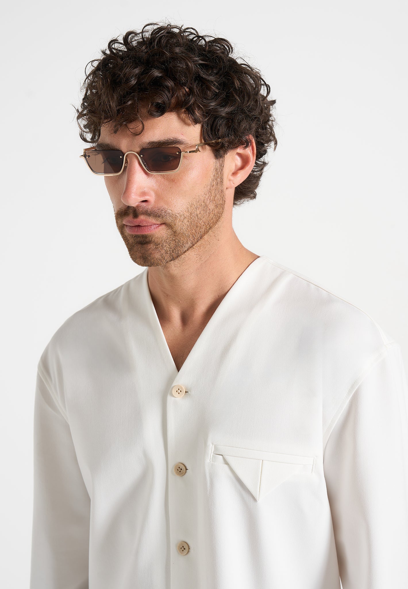 Kai - Rectangular Frameless Sunglasses - Gold 