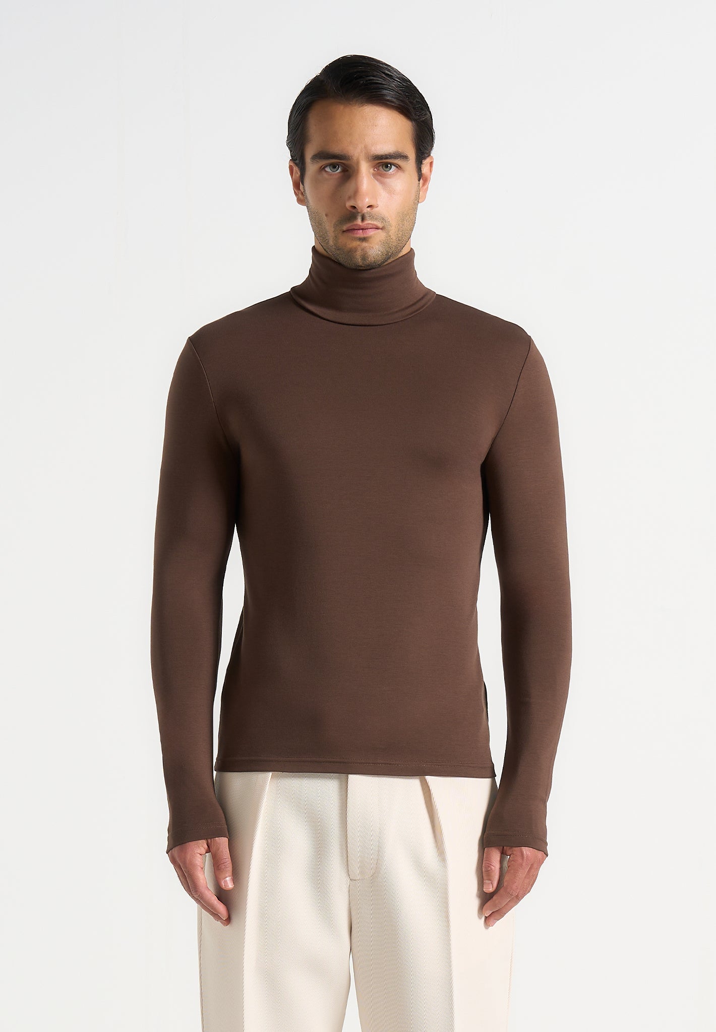 Blaise - Long Sleeve Roll Neck Top - Brown 