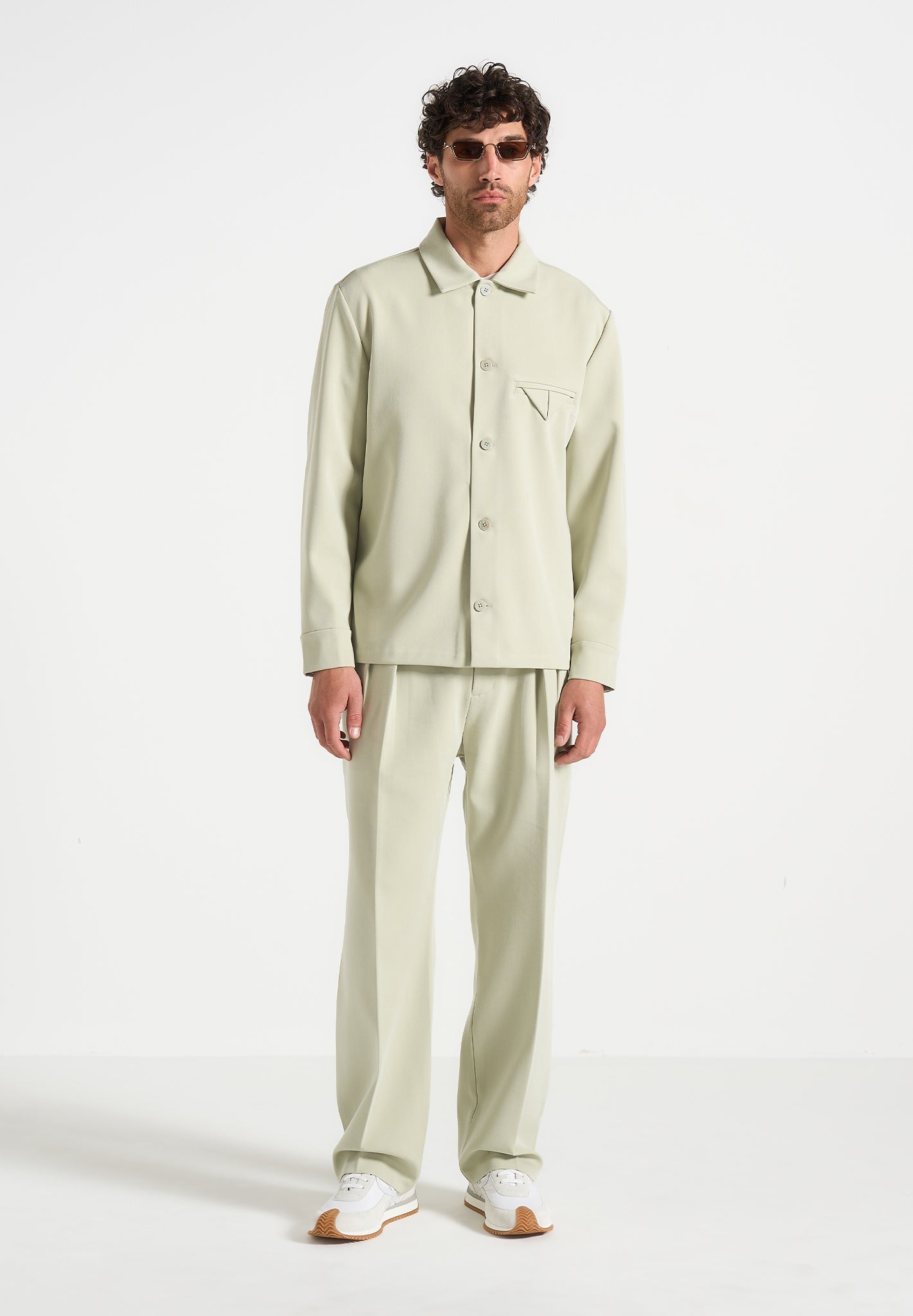Leo - Hatched Tailored Overshirt - Sage 