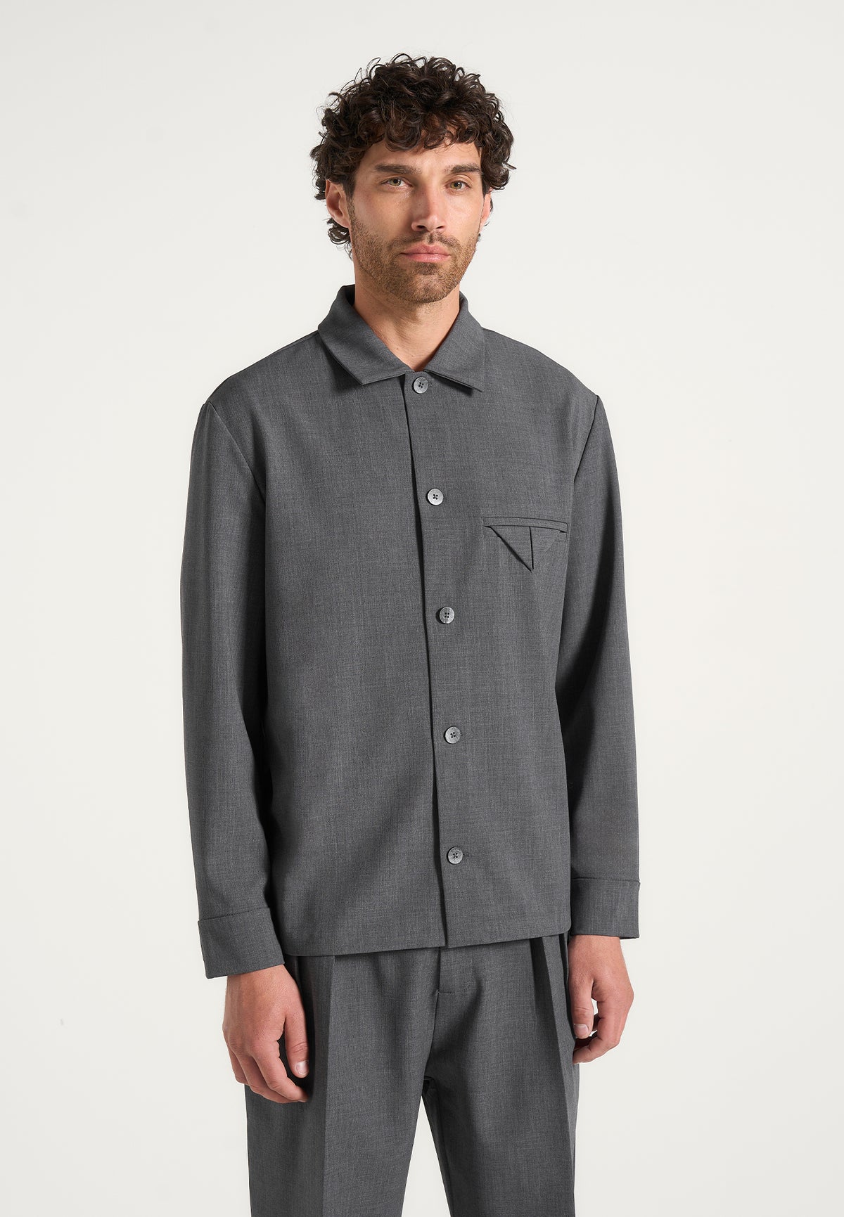 Leo - Hatched Tailored Wool-Blend Overshirt - Grey