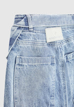 Talia - Denim Strap Cargo Jeans - Mid Blue