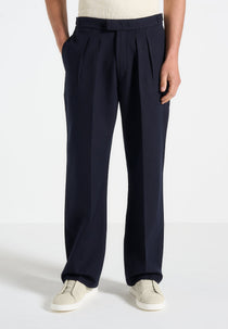 Pierre - Relaxed Fit Pleated Tailored Trousers - Navy
