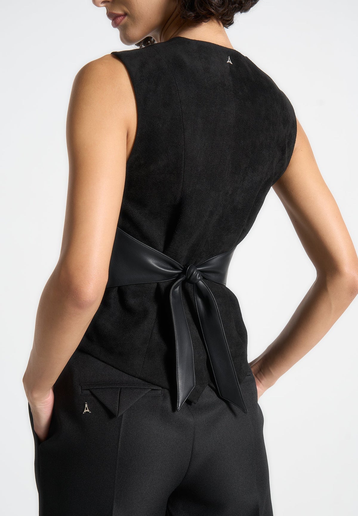 Christine - Suede Cinch Waistcoat - Black
