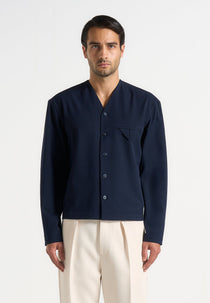 Zac - Boxy V-Neck Long Sleeve Shirt - Navy