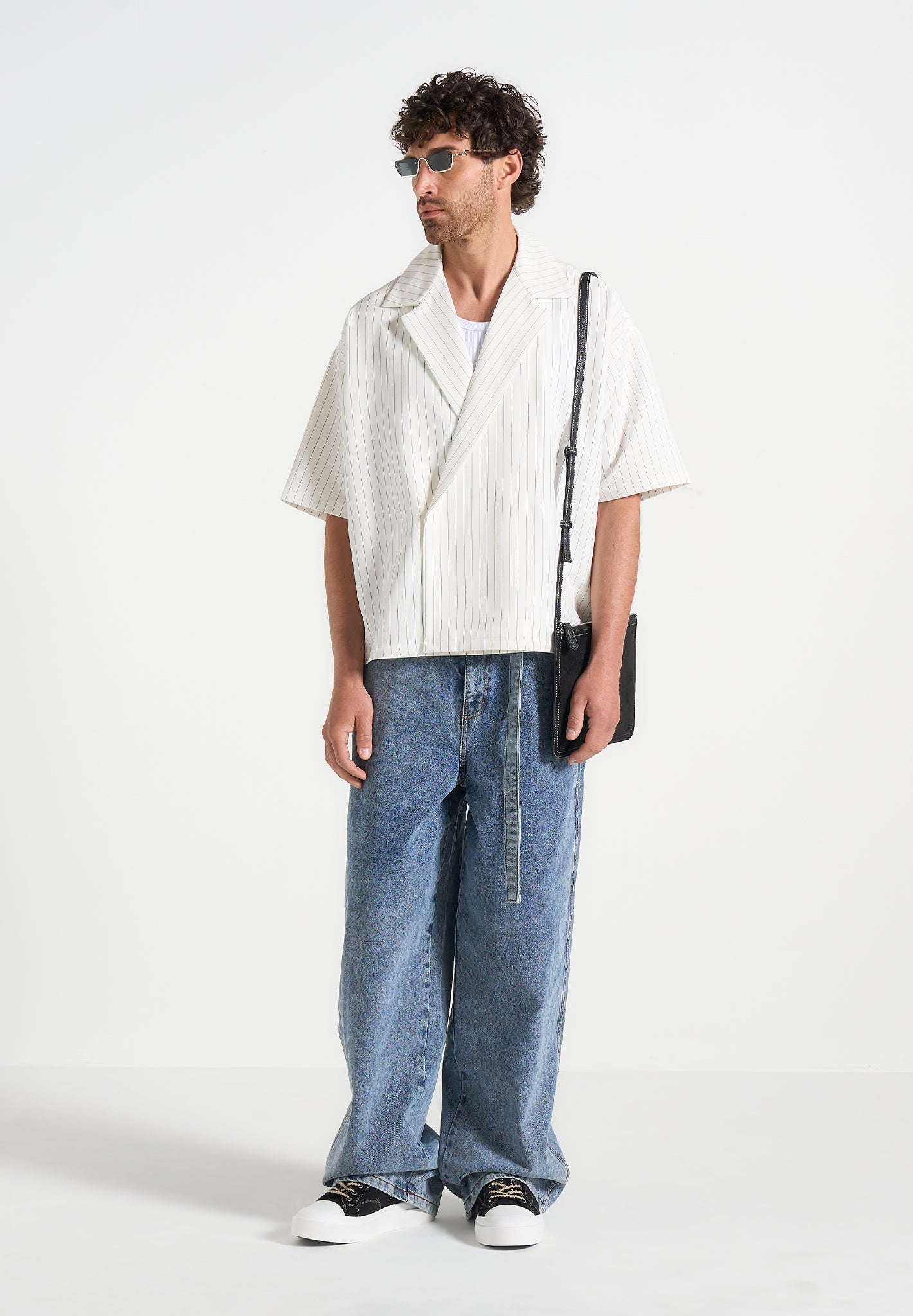 Abel - Boxy Pinstripe Double Breasted Shirt - White 