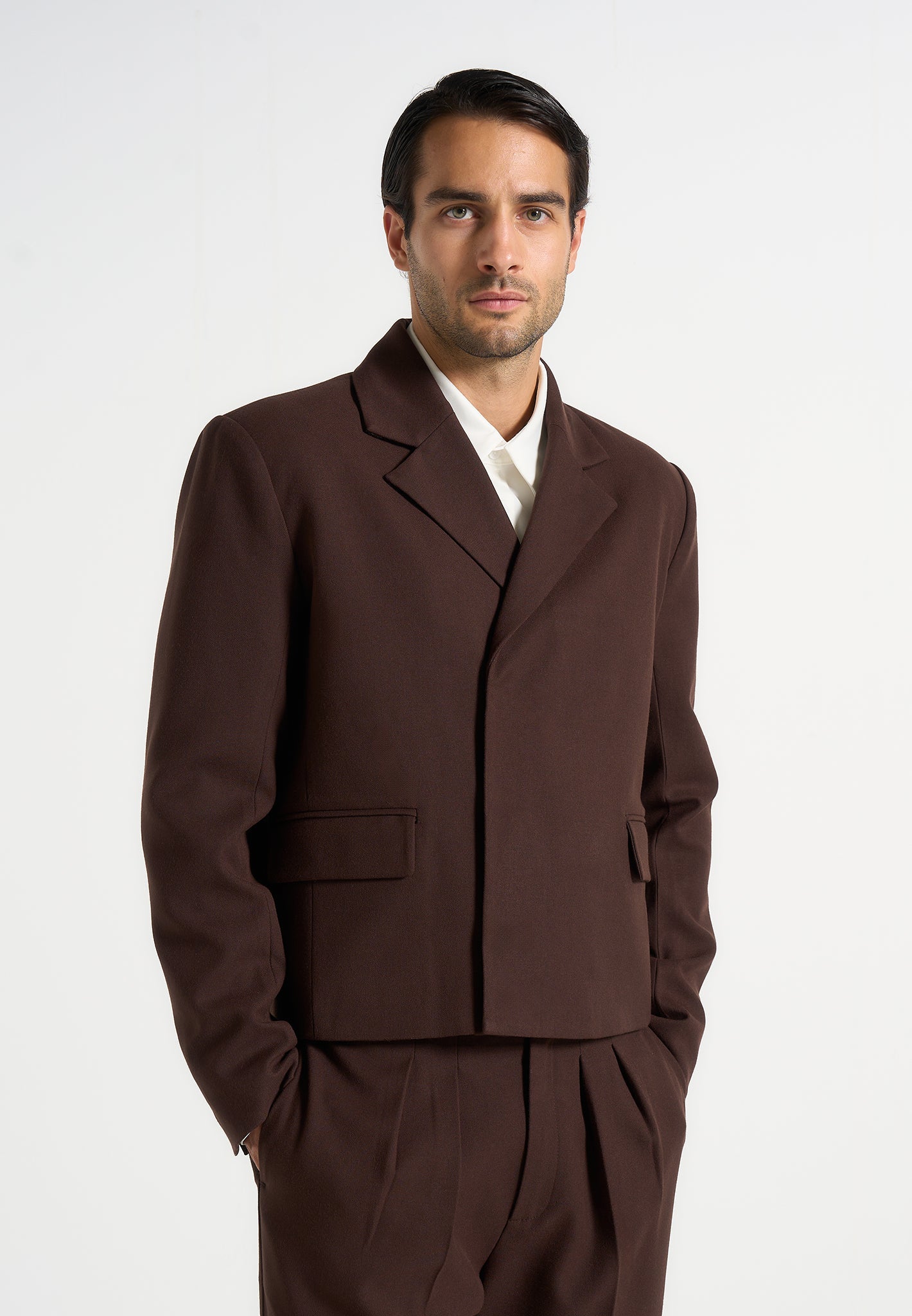 Hector - Double Breasted Tailored Cropped Blazer - Brown 