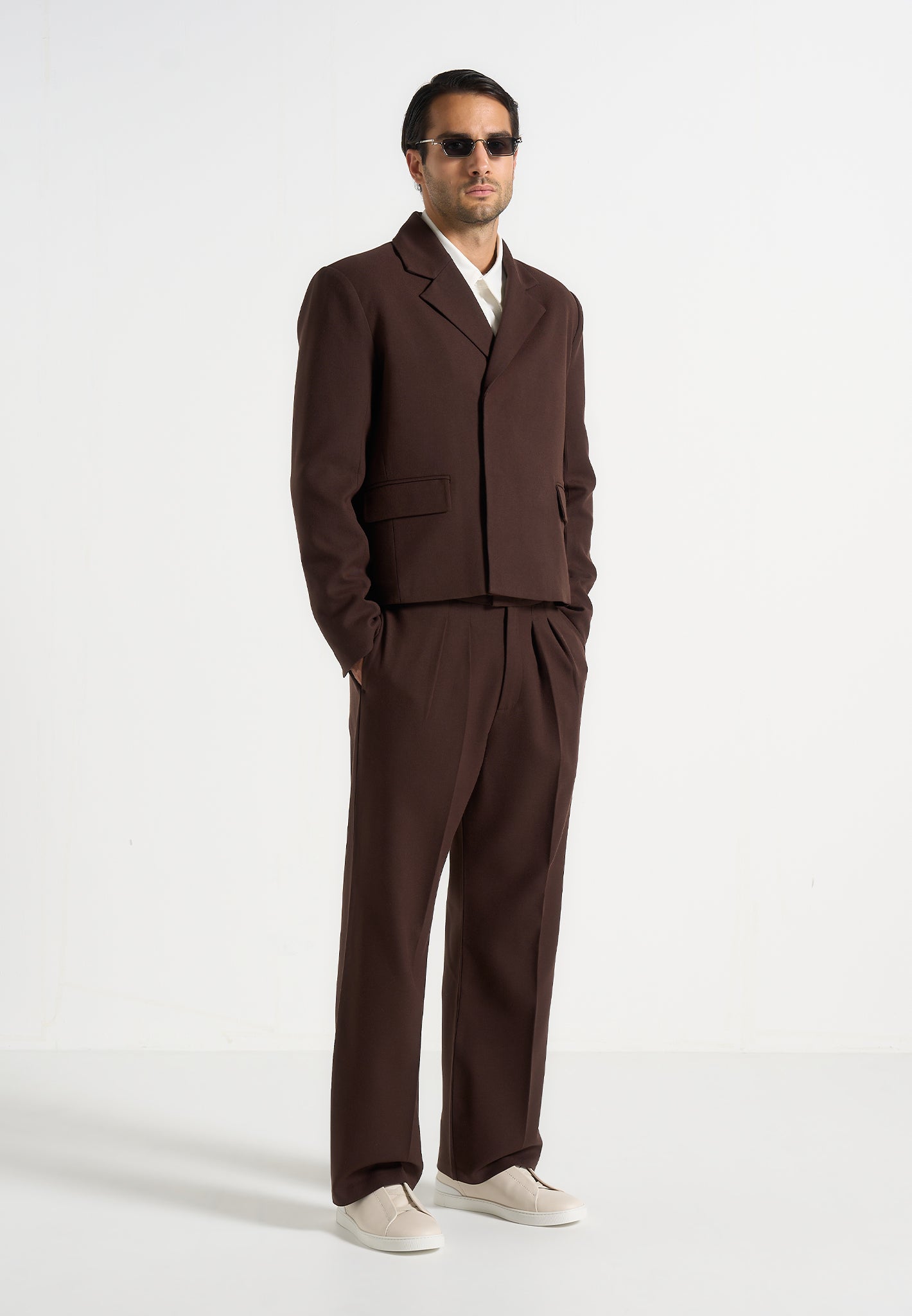Hector - Double Breasted Tailored Cropped Blazer - Brown 