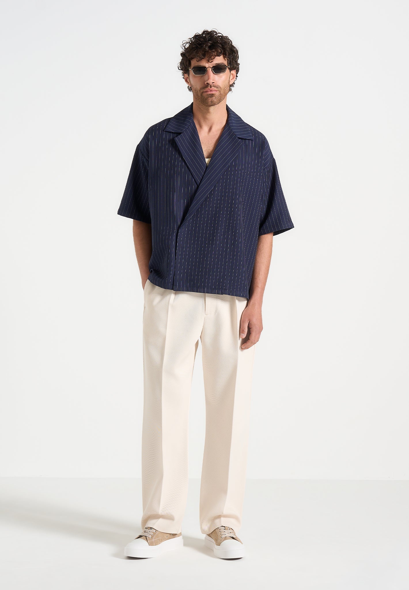 Abel - Boxy Pinstripe Double Breasted Shirt - Navy 