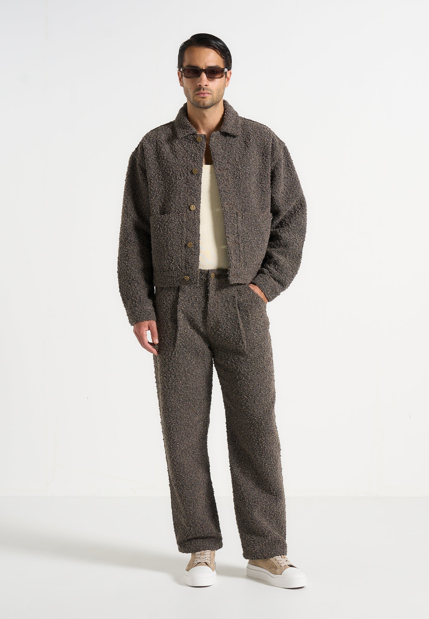 Damien - Boucle Jacket With Back Pleat - Brown 