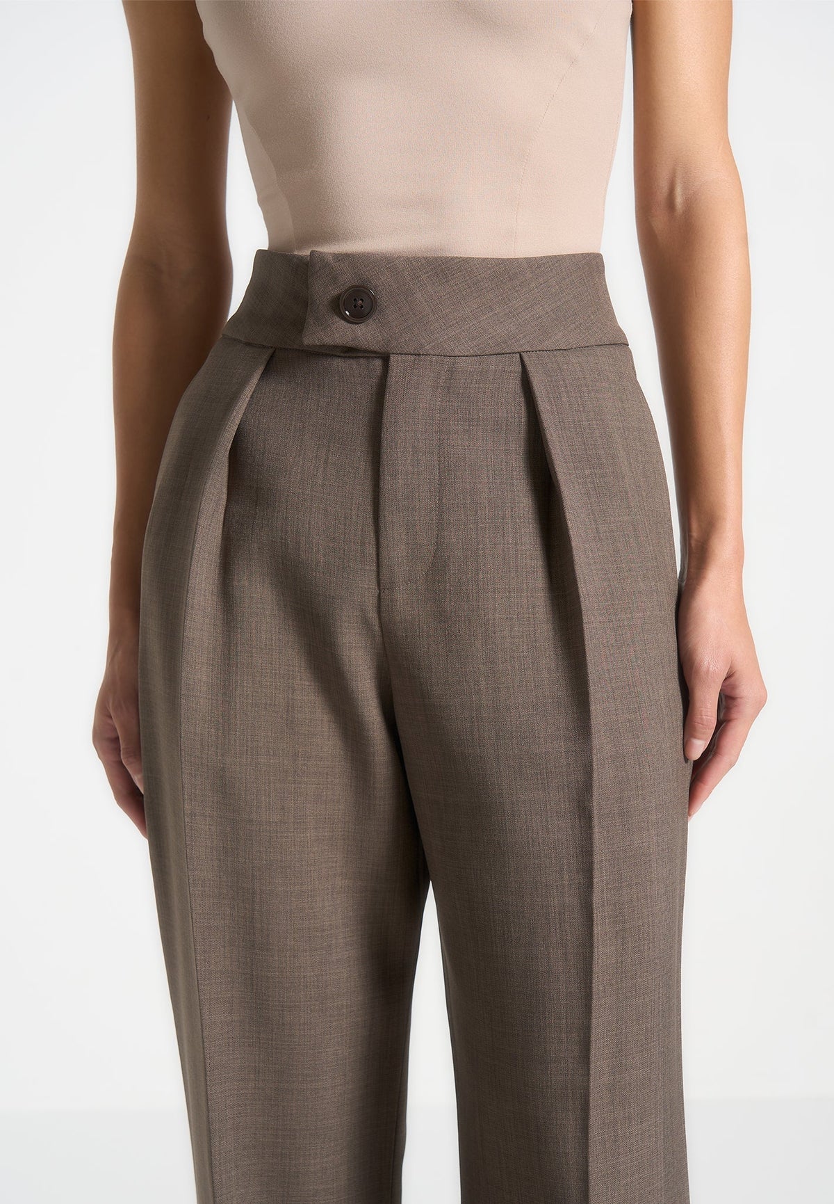 Elsa - High Waisted Tailored Pants - Dark Taupe