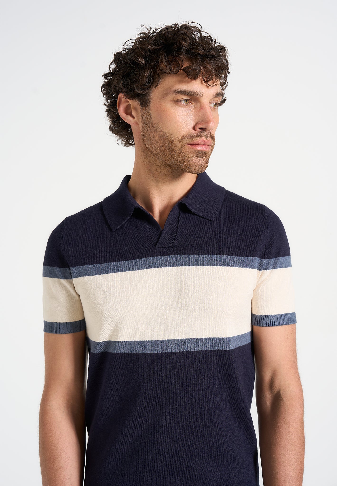 Enzo - Colour Block Polo Top - Navy