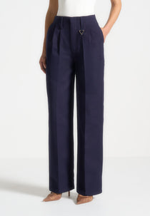 Gabrielle - Creased Gabardine Trousers - Indigo