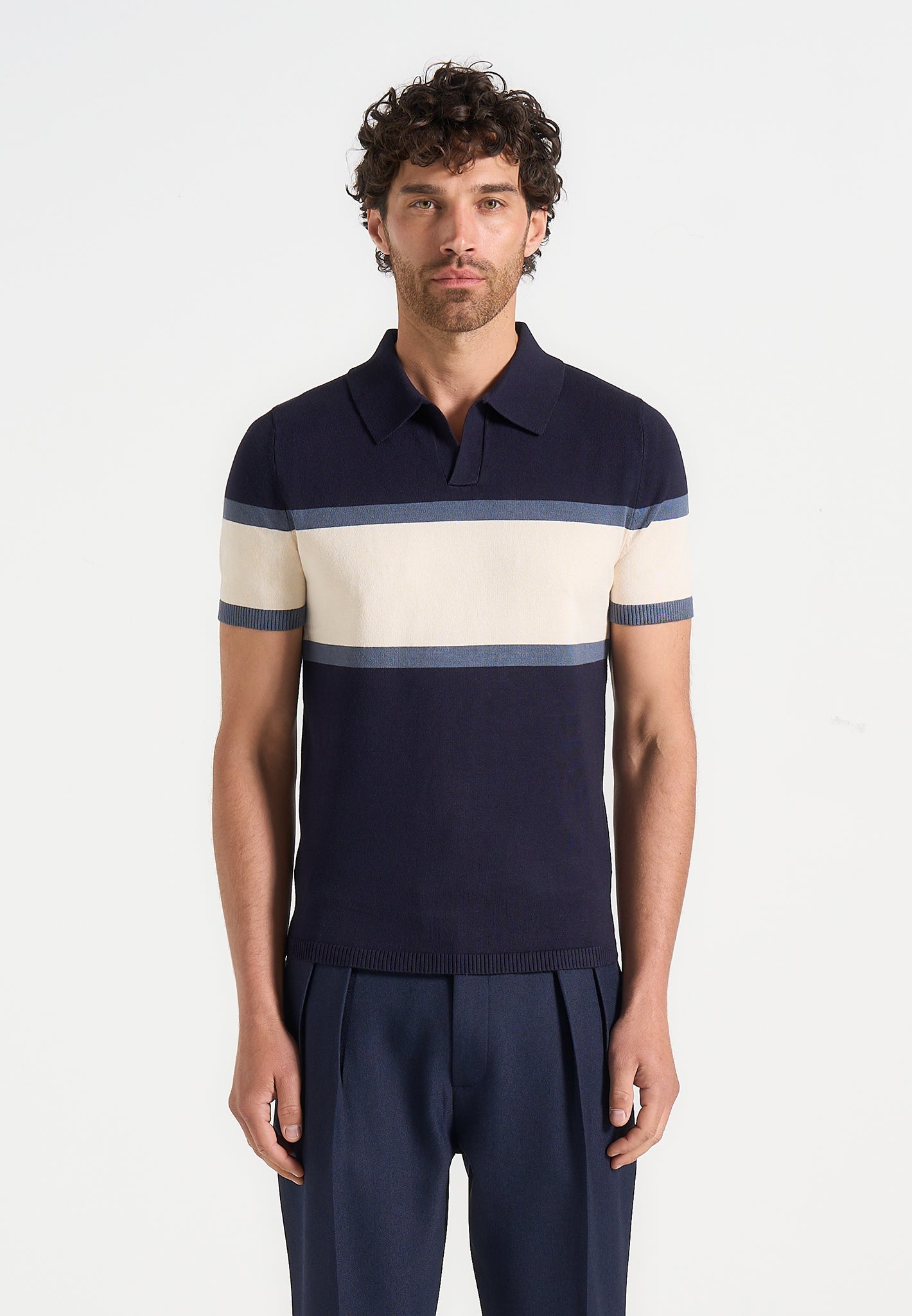 Enzo - Colour Block Polo Top - Navy