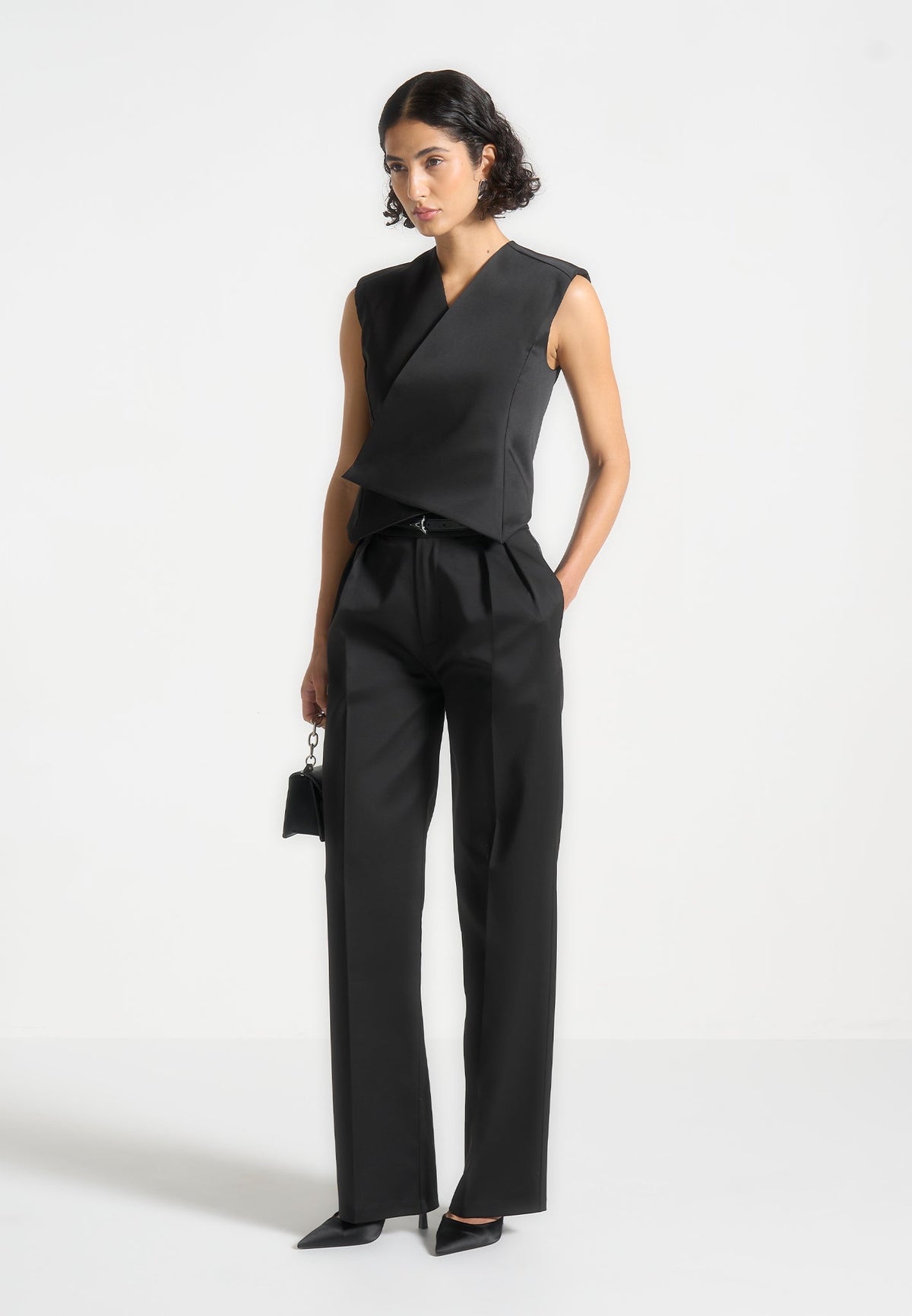 Laurence - Sateen Wrap Waistcoat - Black