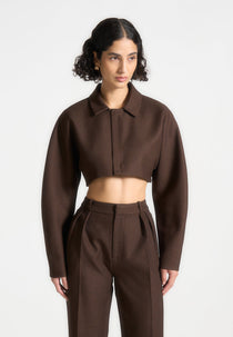 Elya - Tailored Super Cropped Jacket - Brown