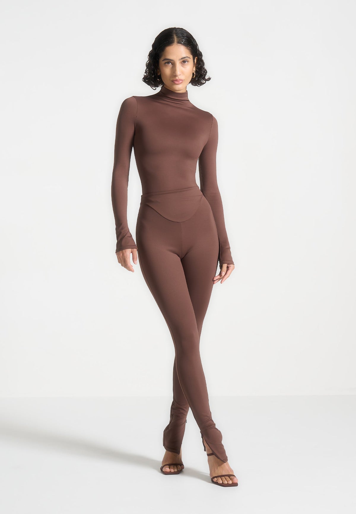 TP001 - Mock Neck Long Sleeve Top - Brown