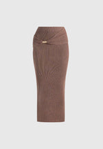 Amy - Asymmetric Midaxi Skirt With Hardware Detail - Taupe