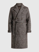 Ben - Herringbone Double Breasted Belted Coat - Brown