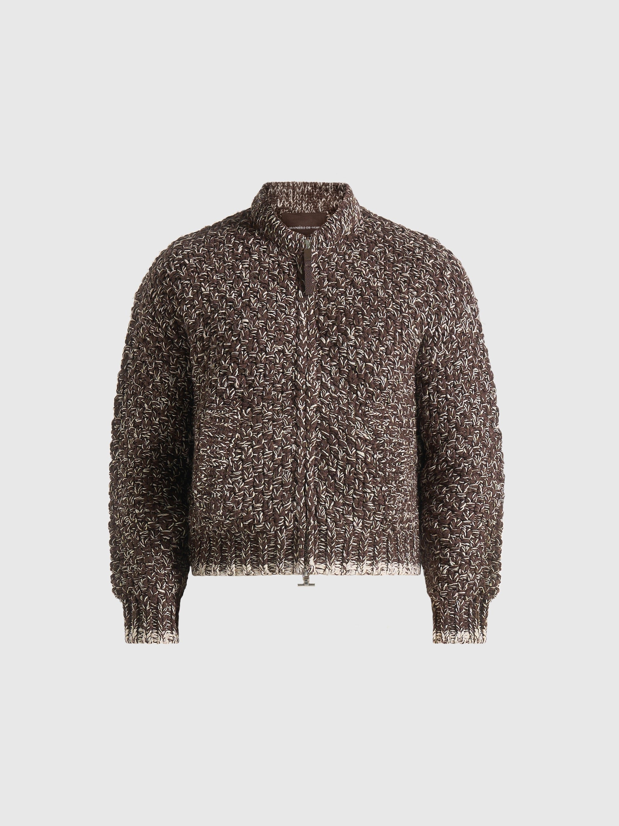Darel - Speckled Knit Bomber Jacket - Brown