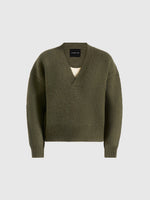 Chad - V-Neck Wool Knit Jumper - Olive