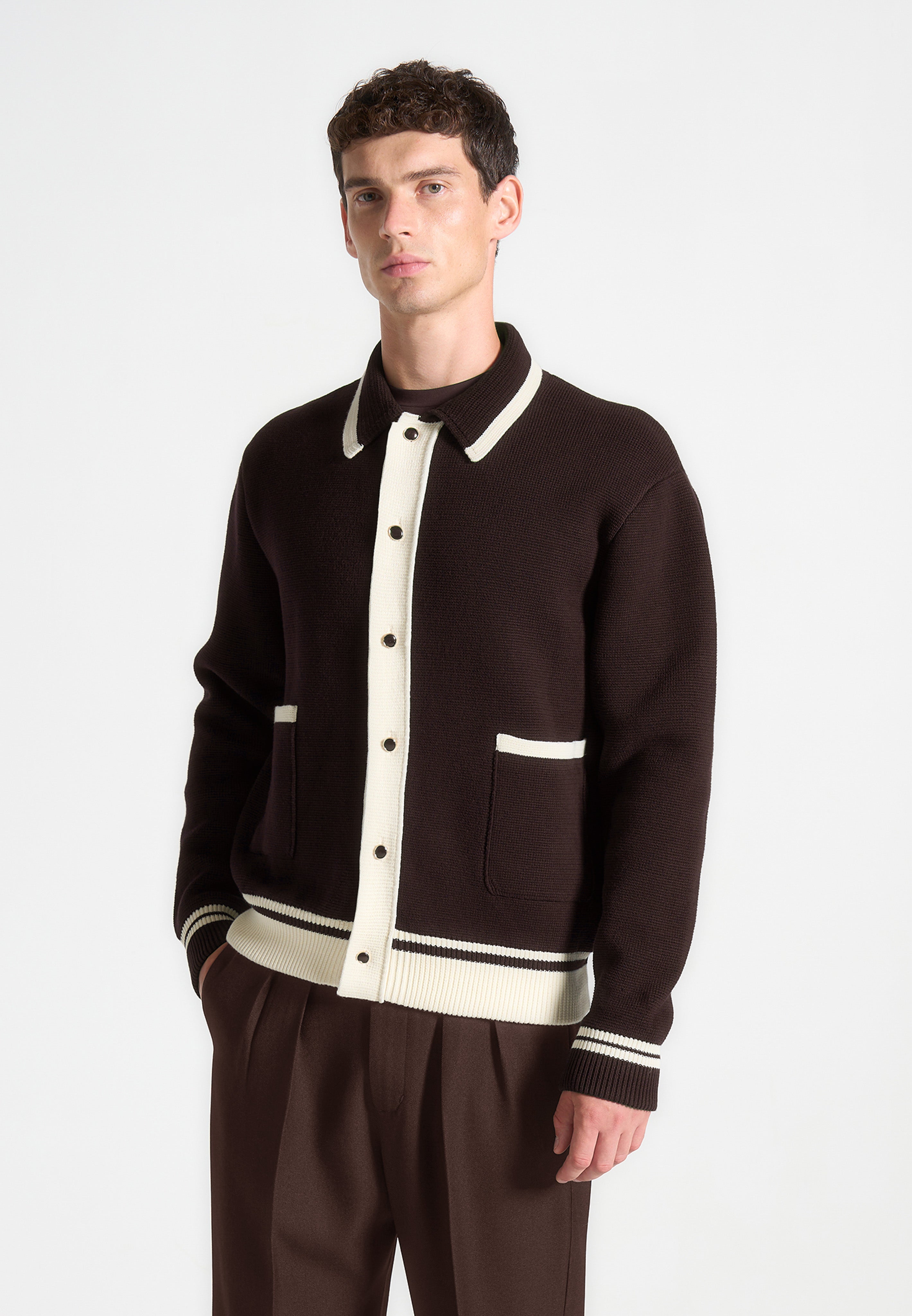 Julien - Classic Combed Cotton Knit Cardigan - Brown 
