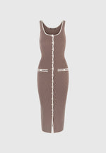 Daphne - Rib Knit Contrast Midaxi Dress - Brown/Cream
