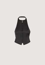 Claudette - Satin Halter Neck Backless Top - Black