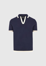 Lambert - Contrast Detail Knit Polo Shirt - Navy