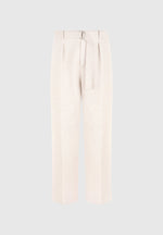 Loic -  Wide Leg Textured Trousers with Belt - Cream
