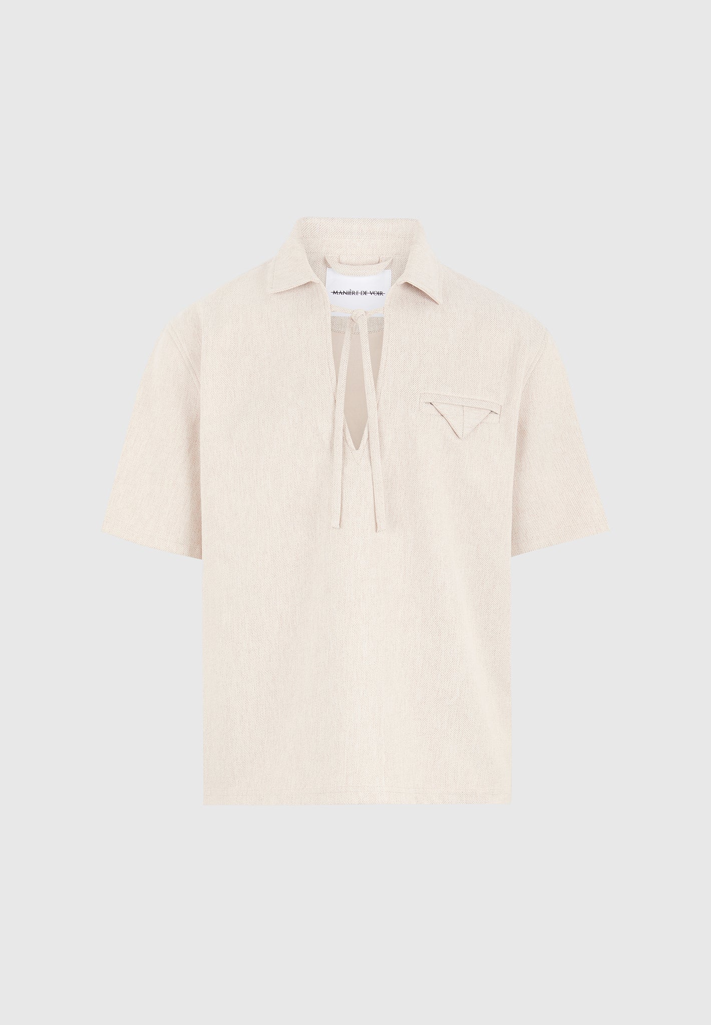 Norbert - Open Collar Textured Drawstring Shirt - Cream