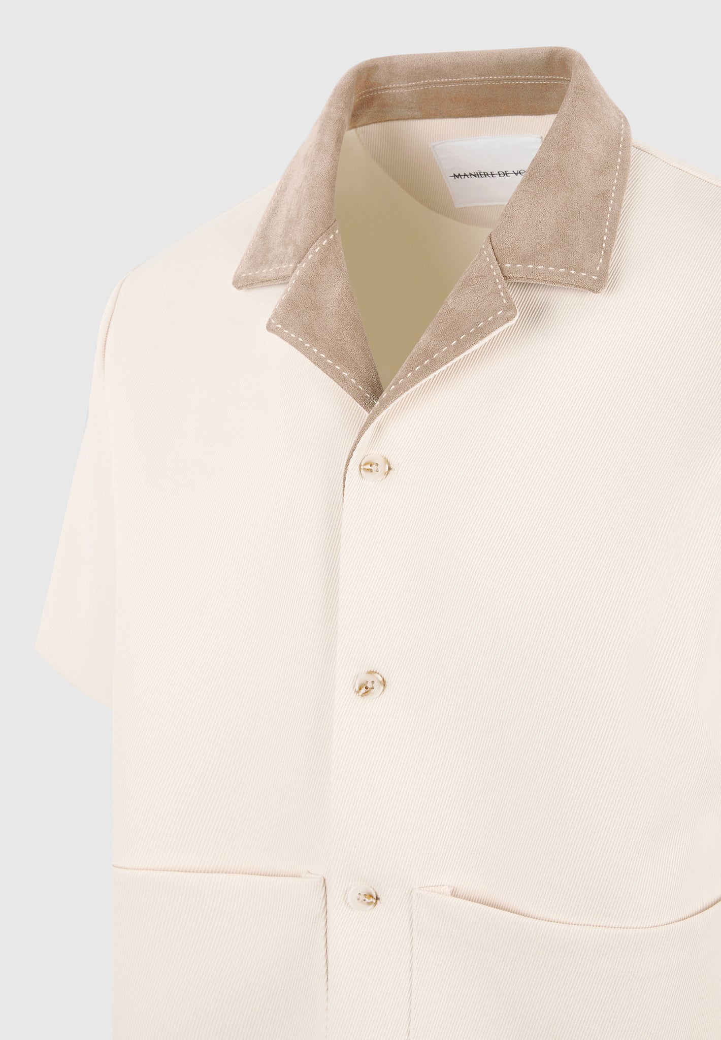 Joel - Twill Shirt with Suede Revere Collar  - Cream
